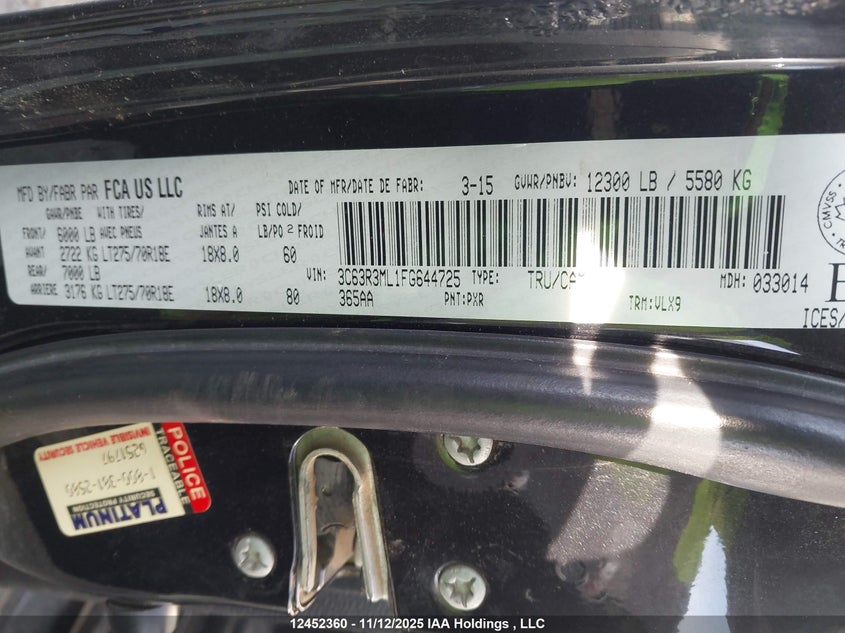 3C63R3ML1FG644725 2015 RAM 3500 photo no. 19