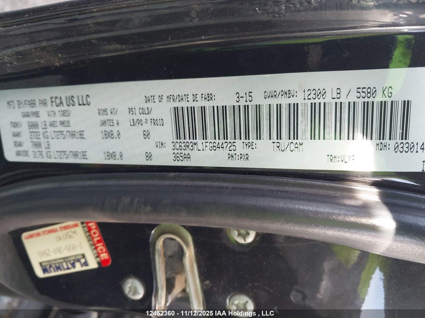 3C63R3ML1FG644725 2015 RAM 3500 photo no. 9
