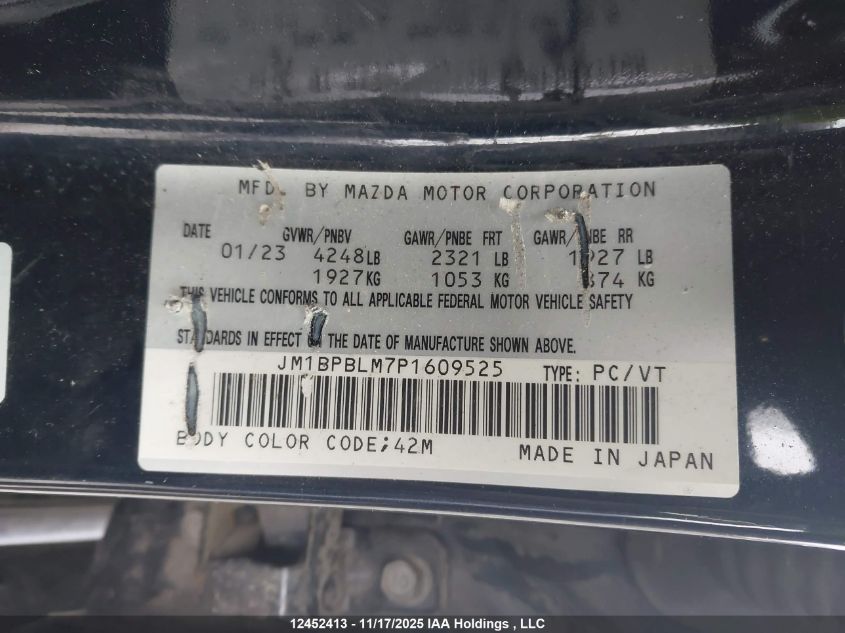 2023 Mazda Mazda3 Gs VIN: JM1BPBLM7P1609525 Lot: 12452413