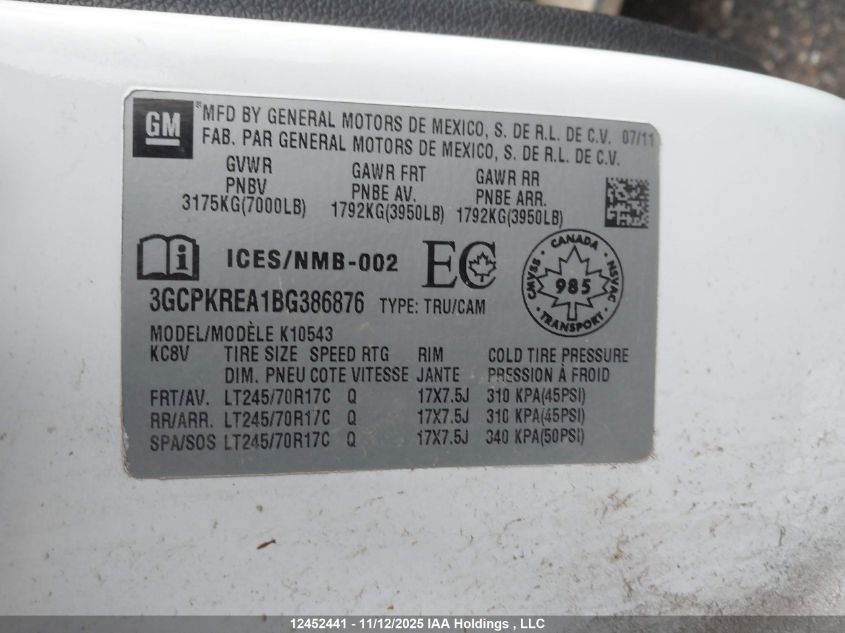 2011 Chevrolet Silverado 1500 Ls VIN: 3GCPKREA1BG386876 Lot: 12452441