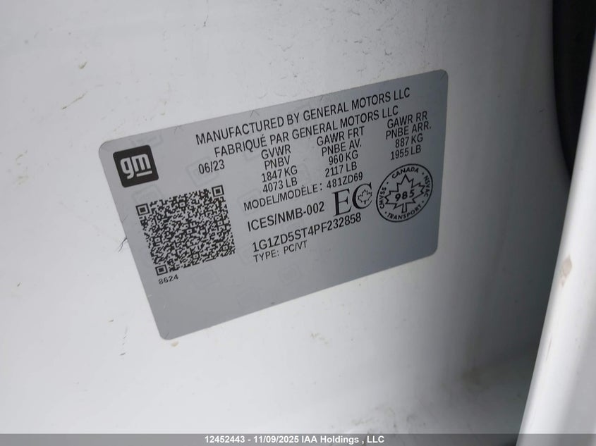2023 Chevrolet Malibu Lt VIN: 1G1ZD5ST4PF232858 Lot: 12452443