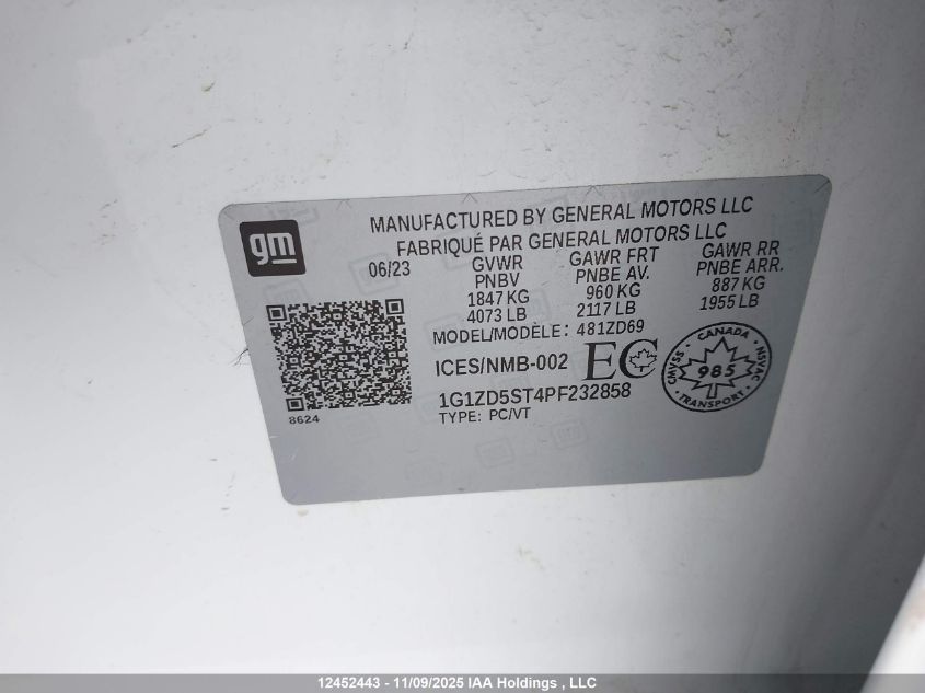 2023 Chevrolet Malibu Lt VIN: 1G1ZD5ST4PF232858 Lot: 12452443