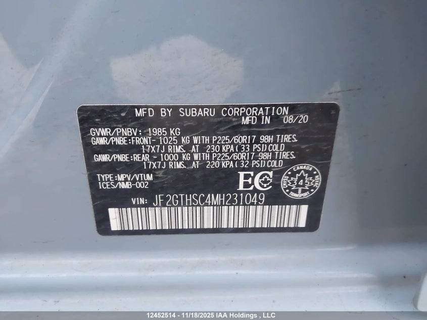 JF2GTHSC4MH231049 2021 SUBARU XV photo no. 9