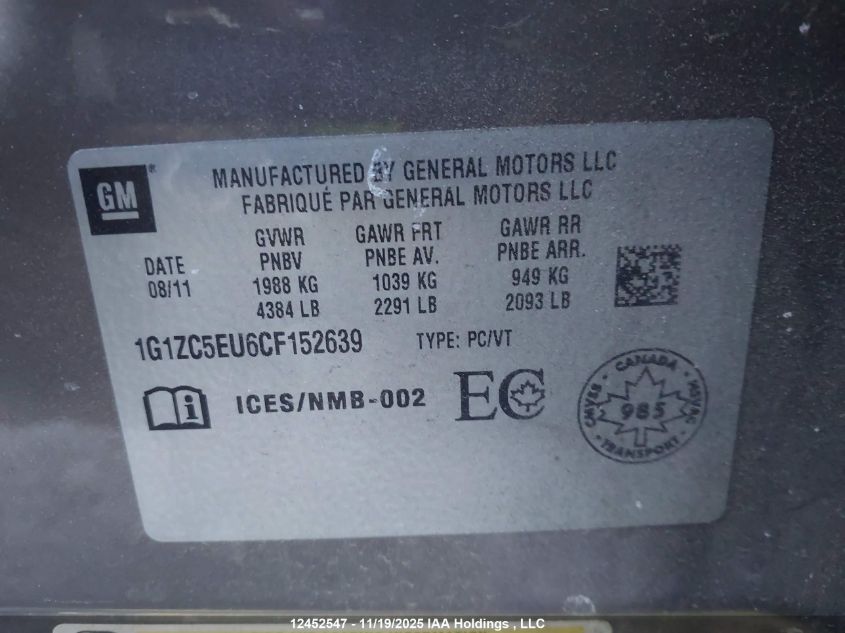 2012 Chevrolet Malibu 1Lt VIN: 1G1ZC5EU6CF152639 Lot: 12452547