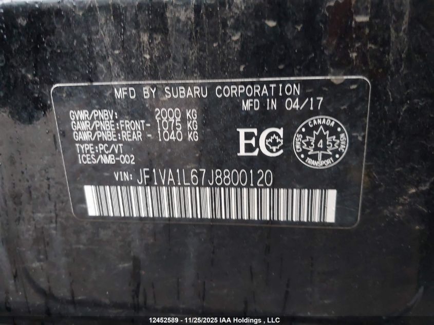 2018 Subaru Wrx Sport-Tech VIN: JF1VA1L67J8800120 Lot: 12452589