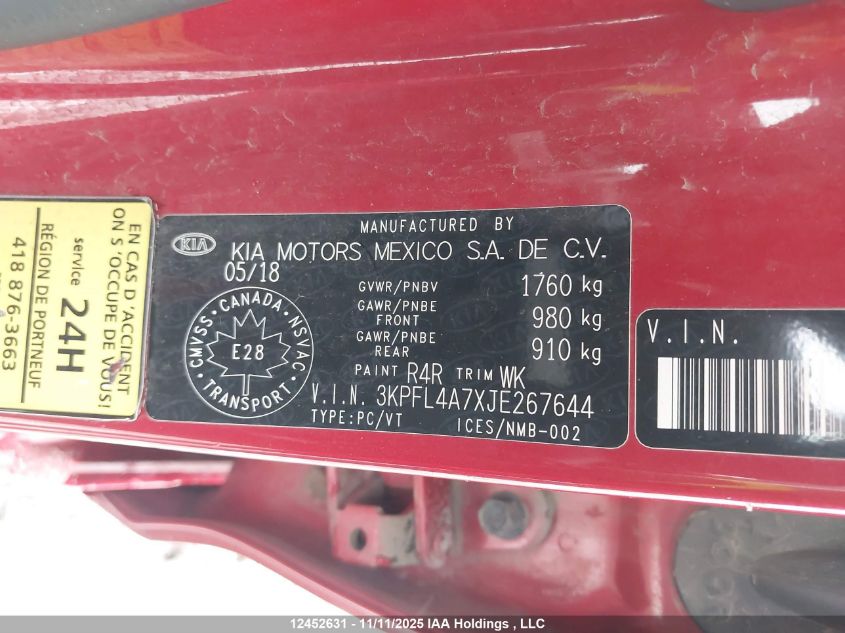 2018 Kia Forte Lx/Lx+ VIN: 3KPFL4A7XJE267644 Lot: 12452631