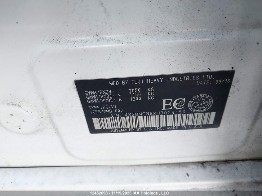 4S3BNCN6XH3028150 2017 SUBARU LEGACY photo no. 9