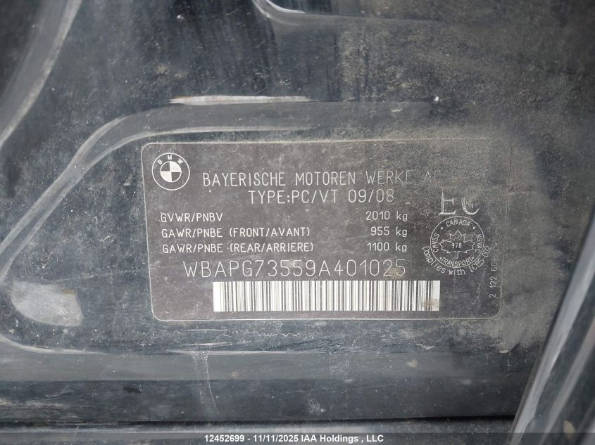 2009 BMW 323 I VIN: WBAPG73559A401025 Lot: 12452699