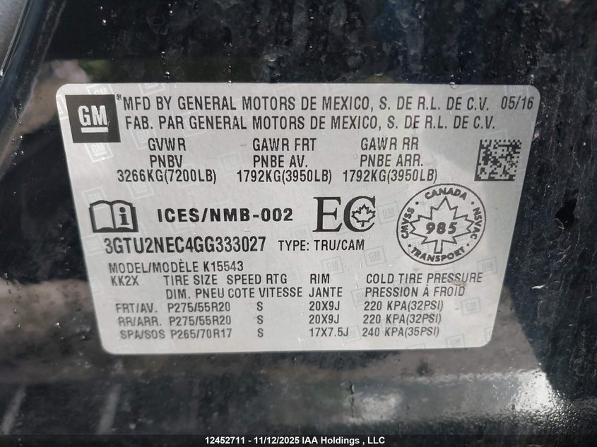 3GTU2NEC4GG333027 2016 GMC SIERRA photo no. 9