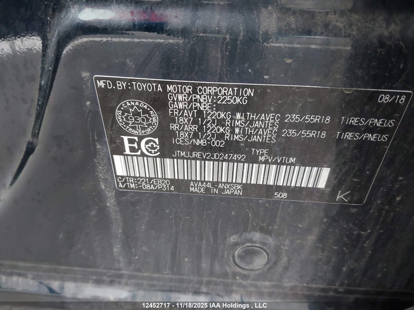 JTMJJREV2JD247492 2018 TOYOTA  photo no. 9