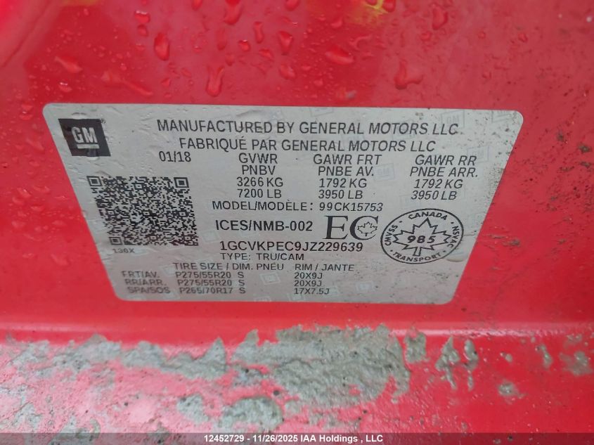2018 Chevrolet Silverado 1500 Custom VIN: 1GCVKPEC9JZ229639 Lot: 12452729