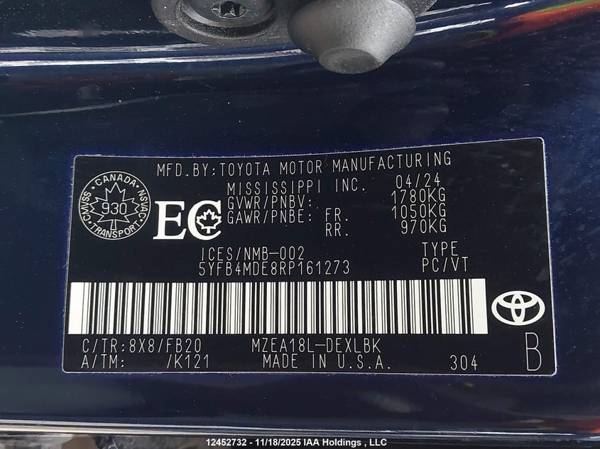 2024 Toyota Corolla Le VIN: 5YFB4MDE8RP161273 Lot: 12452732