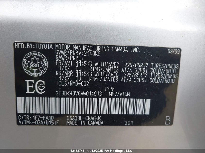 2T3DK4DV6AW014913 2010 TOYOTA RAV 4 photo no. 19