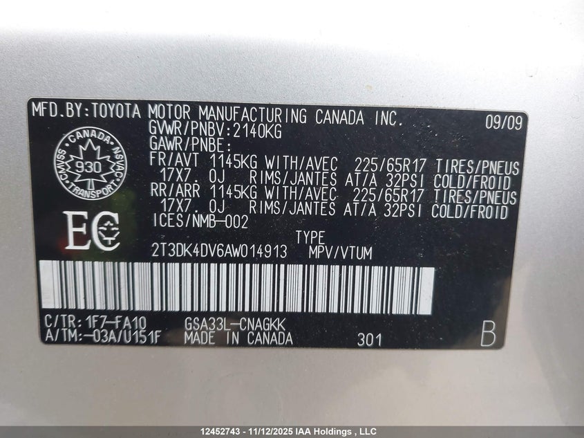 2T3DK4DV6AW014913 2010 TOYOTA RAV 4 photo no. 9