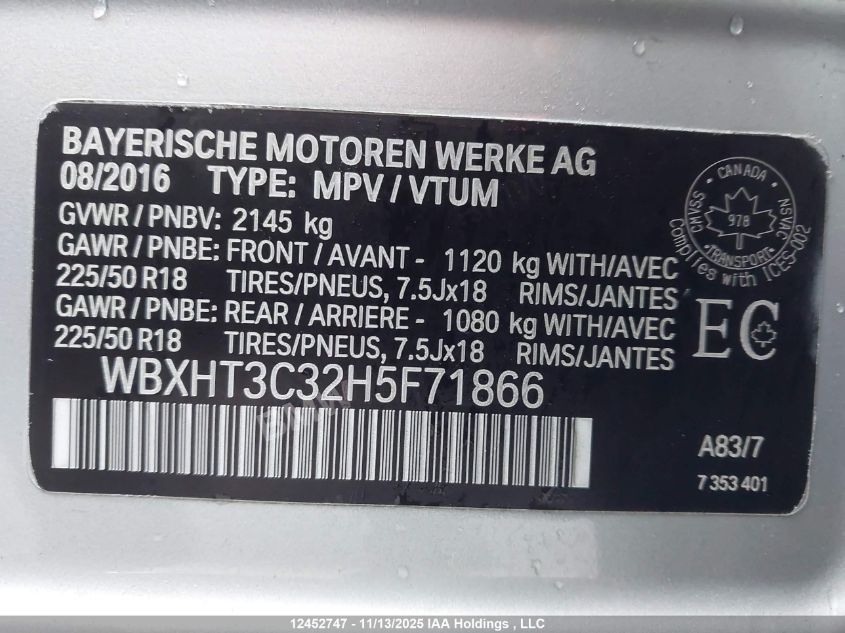 2017 BMW X1 xDrive28I VIN: WBXHT3C32H5F71866 Lot: 12452747