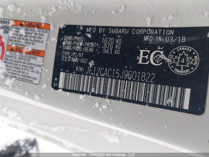 2018 Subaru Brz VIN: JF1ZCAC15J9601822 Lot: 12452748