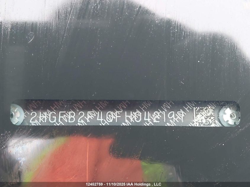 2015 Honda Civic Lx VIN: 2HGFB2F40FH042197 Lot: 12452759