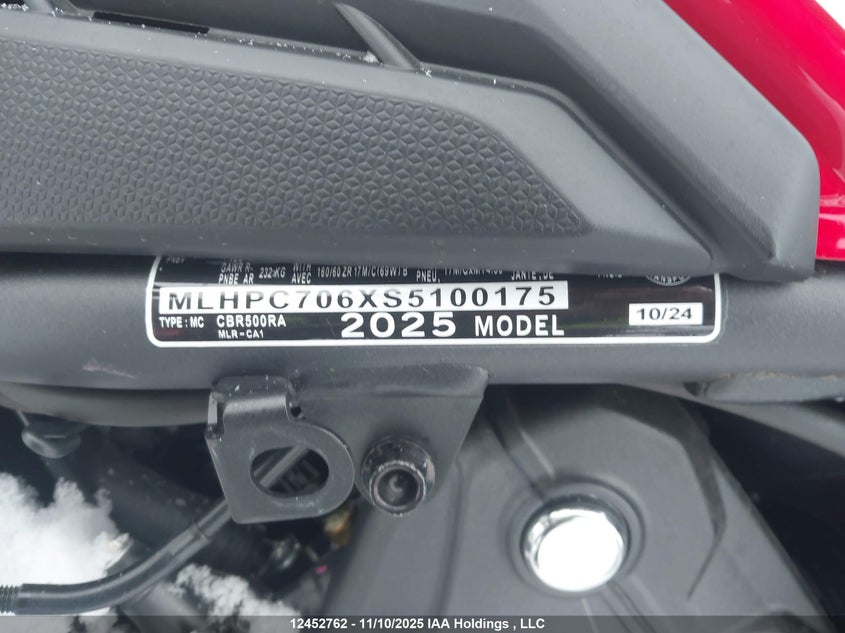 2025 Honda Cbr500 Ra VIN: MLHPC706XS5100175 Lot: 12452762