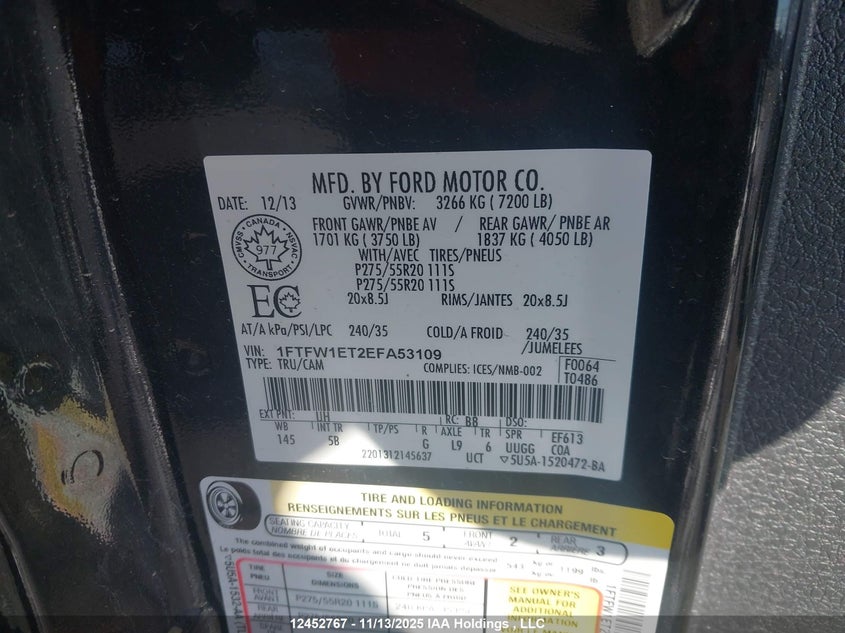 1FTFW1ET2EFA53109 2014 FORD F-150 photo no. 9