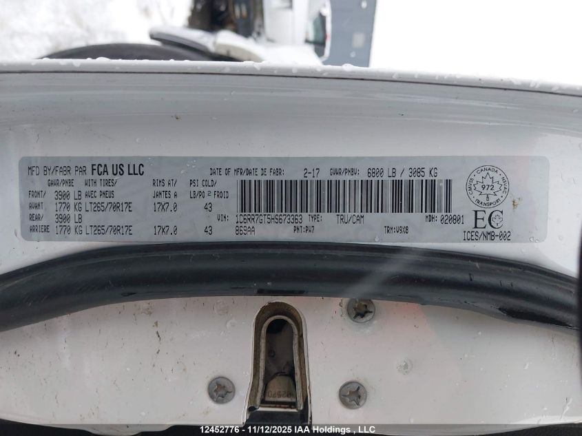 2017 Ram 1500 Slt VIN: 1C6RR7GT5HS673363 Lot: 12452776