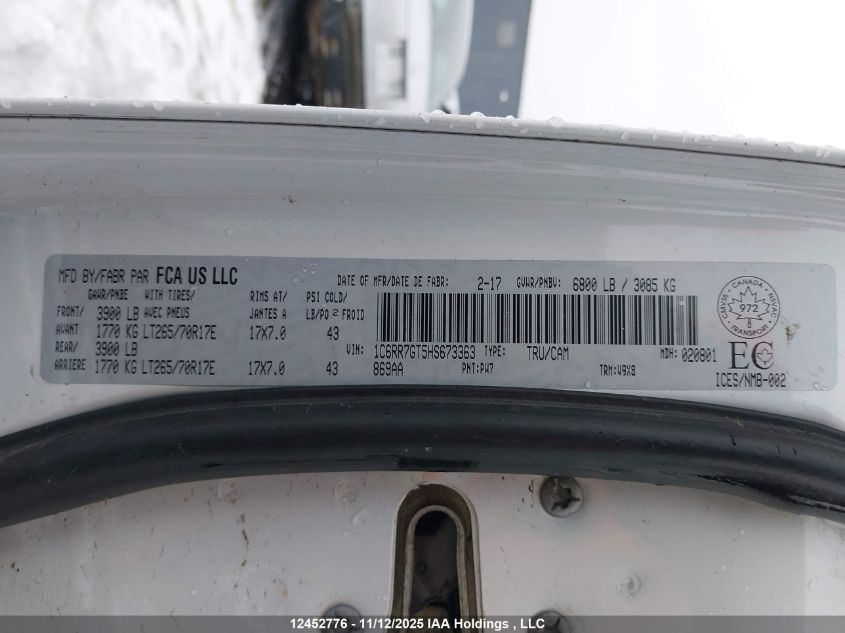 2017 Ram 1500 Slt VIN: 1C6RR7GT5HS673363 Lot: 12452776