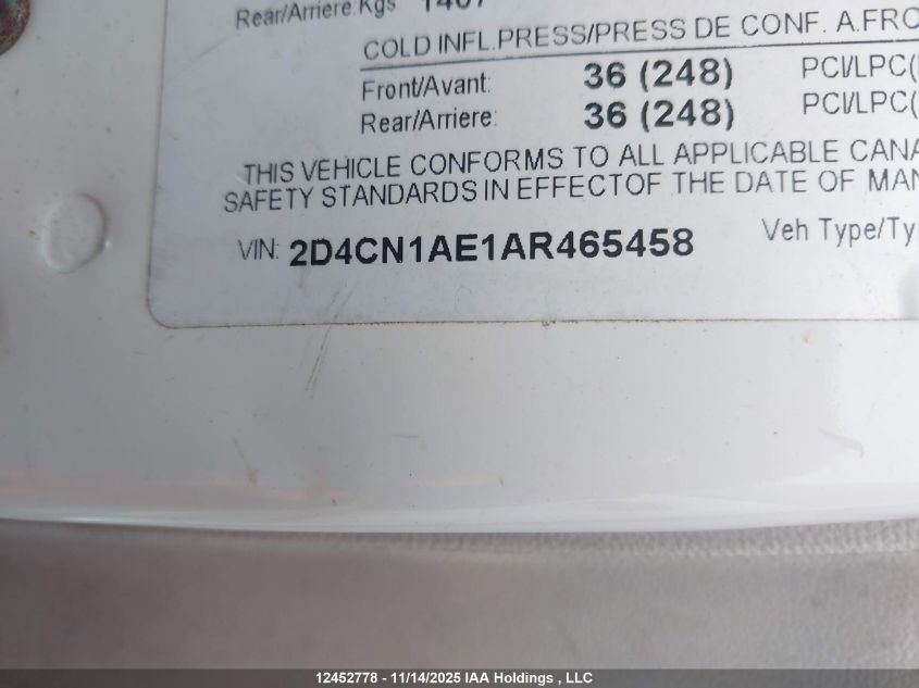 2010 Dodge Grand Caravan C/V C/V VIN: 2D4CN1AE1AR465458 Lot: 12452778