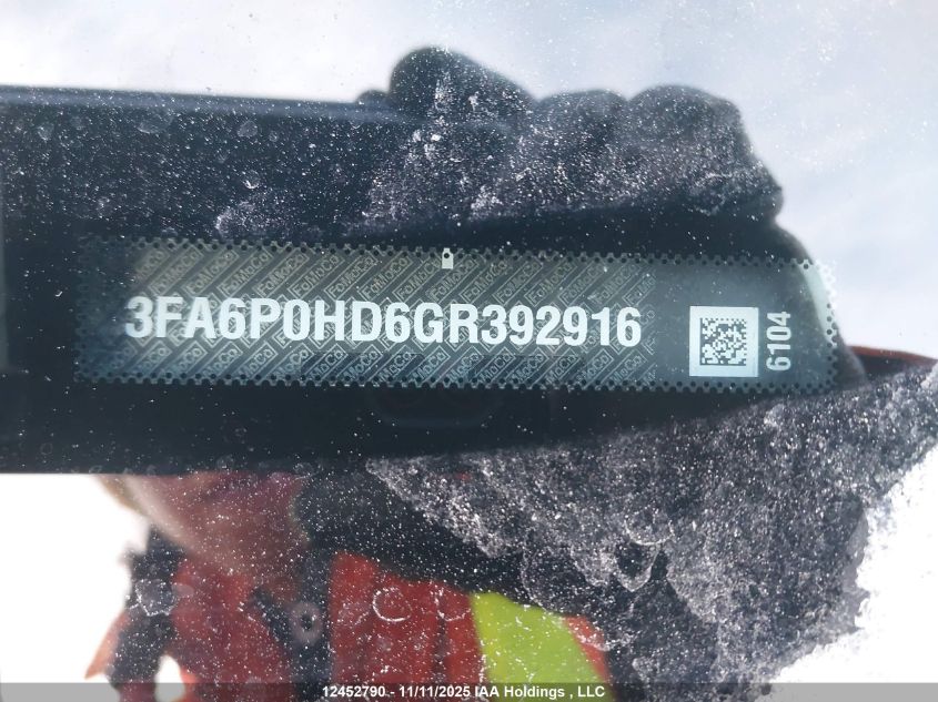 2016 Ford Fusion VIN: 3FA6P0HD6GR392916 Lot: 12452790