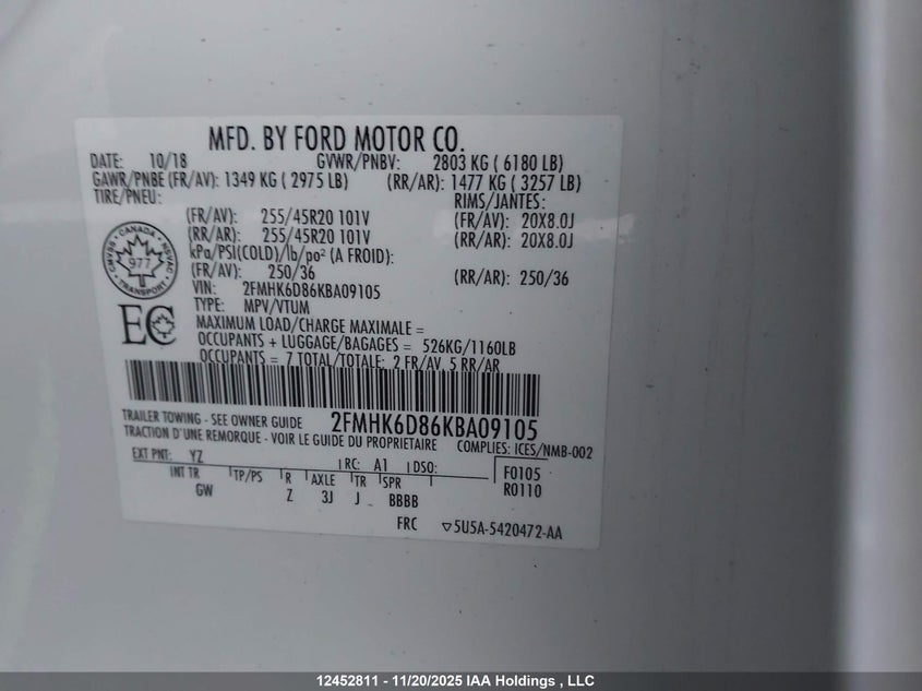 2019 Ford Flex Limited VIN: 2FMHK6D86KBA09105 Lot: 12452811