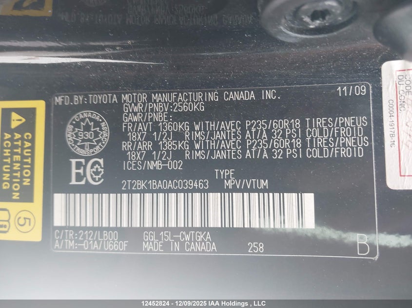 2T2BK1BA0AC039463 2010 LEXUS RX photo no. 9
