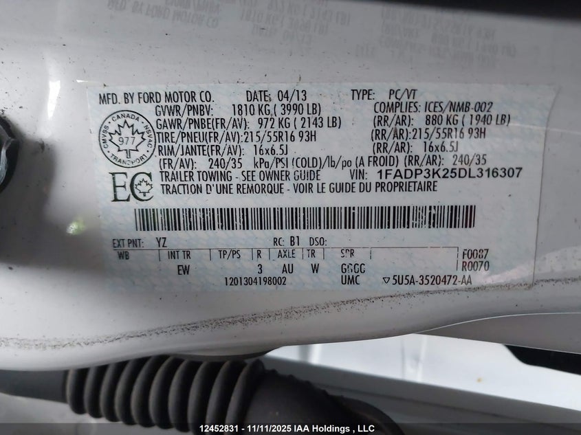 1FADP3K25DL316307 2013 FORD FOCUS photo no. 9