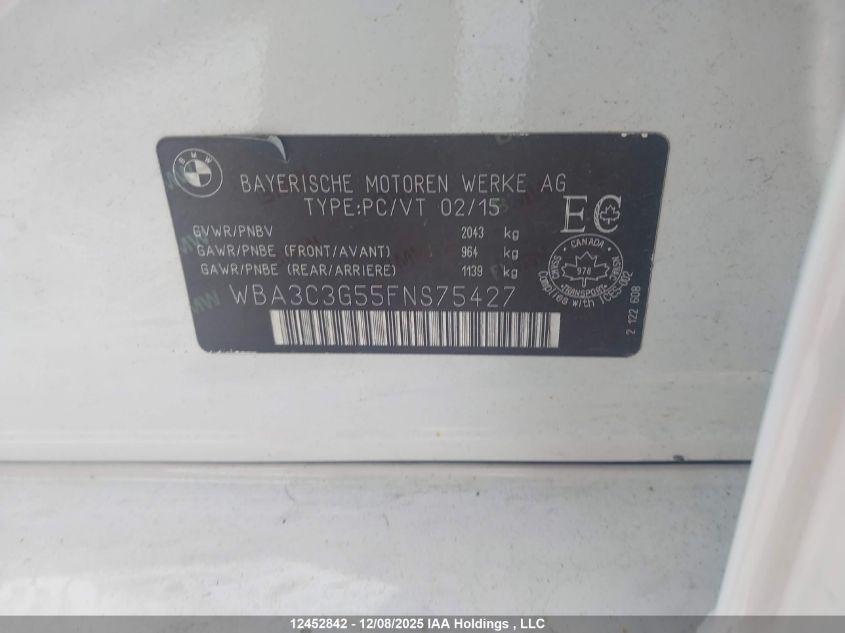 2015 BMW 320I xDrive VIN: WBA3C3G55FNS75427 Lot: 12452842