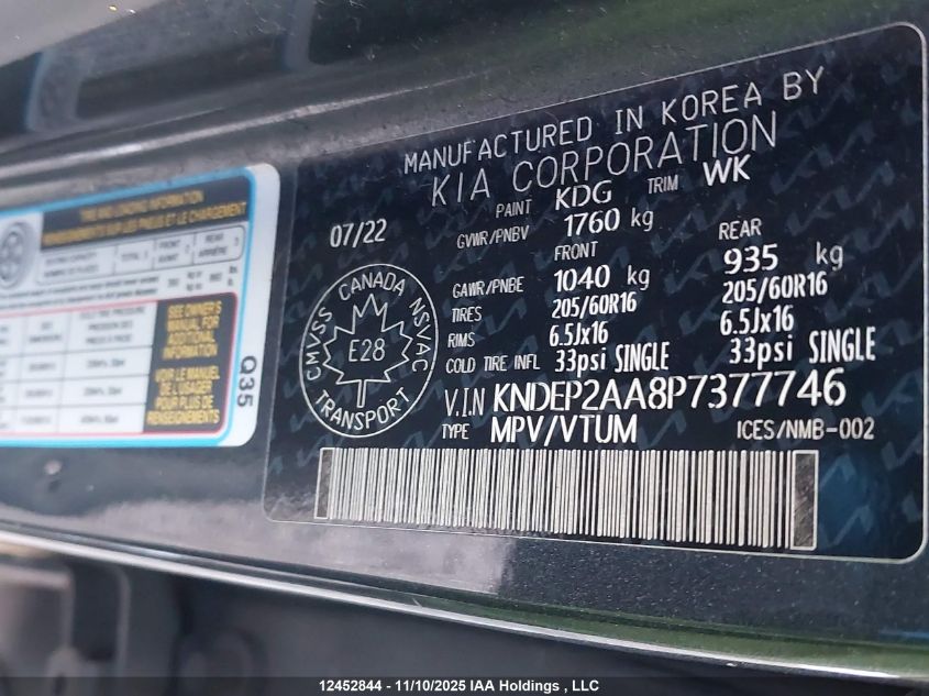 2023 Kia Seltos Lx VIN: KNDEP2AA8P7377746 Lot: 12452844