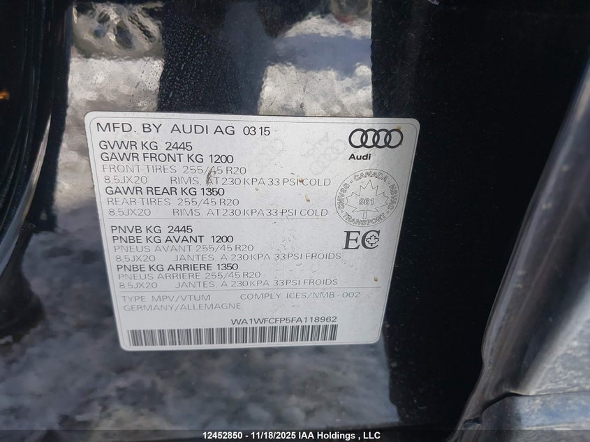 WA1WFCFP5FA118962 2015 AUDI Q5 photo no. 9