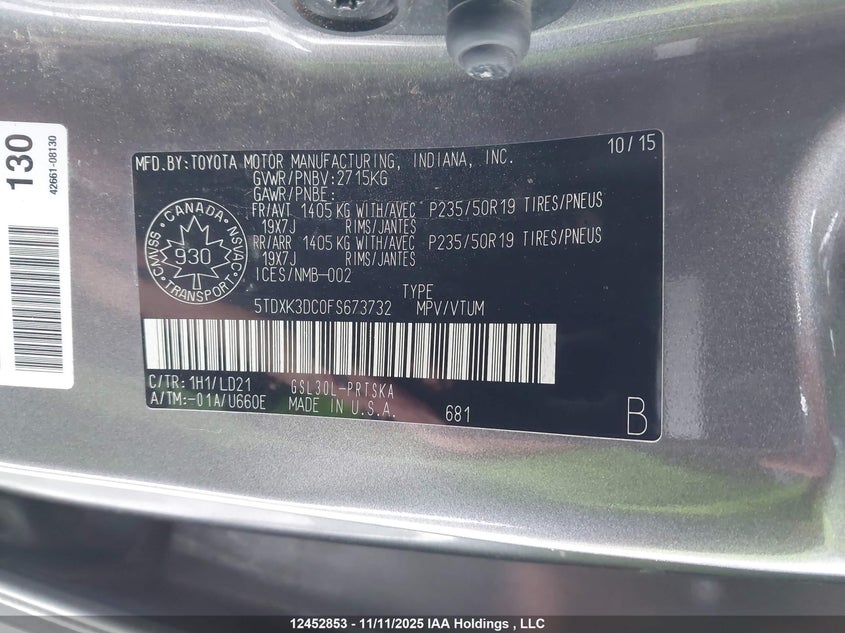 5TDXK3DC0FS673732 2015 TOYOTA SIENNA photo no. 9