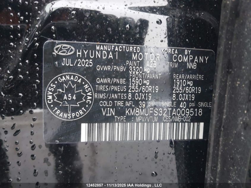 2026 Hyundai Ioniq VIN: KM8MUFS32TA009518 Lot: 12452857