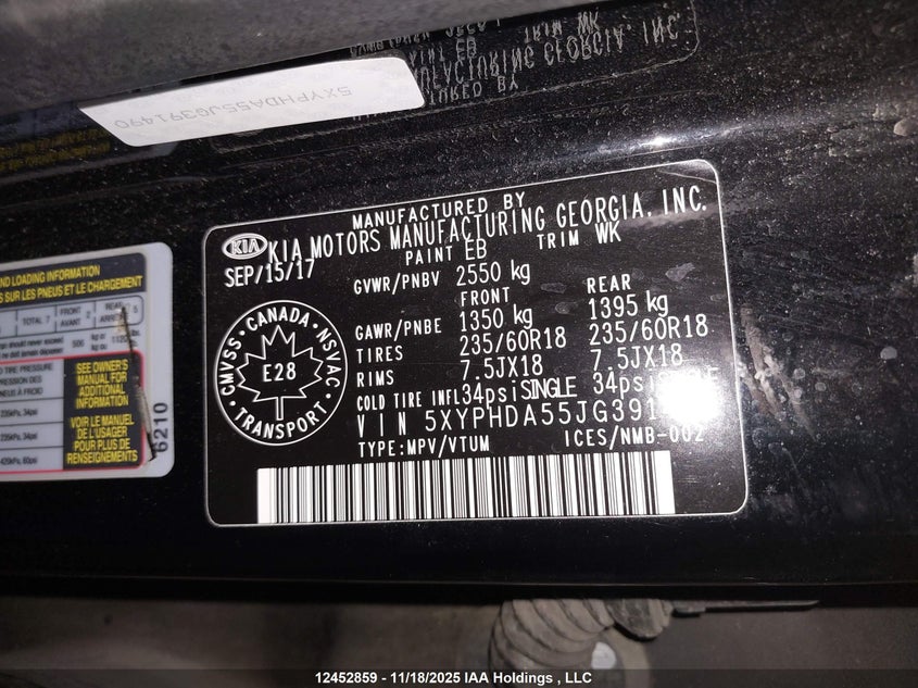 5XYPHDA55JG391490 2018 KIA SORENTO photo no. 9