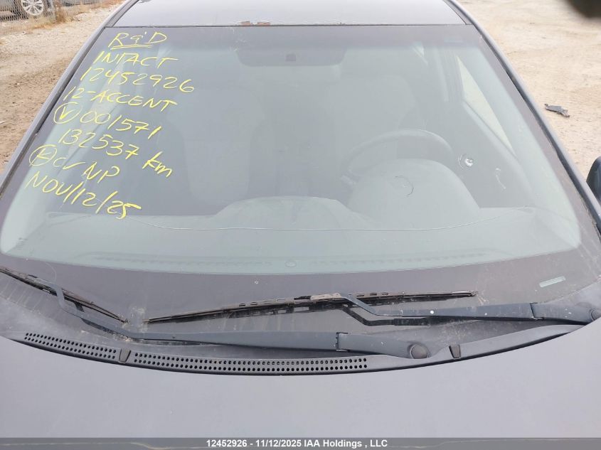 2012 Hyundai Accent Gl/Gls/L VIN: KMHCT5AE7CU001571 Lot: 12452926