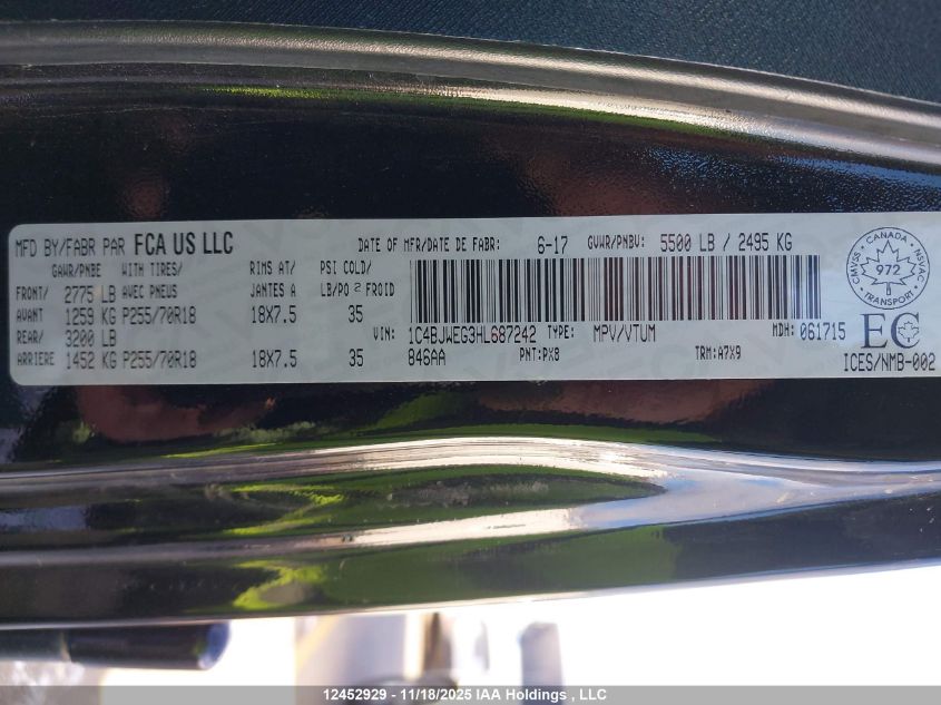 2017 Jeep Tj VIN: 1C4BJWEG3HL687242 Lot: 12452929