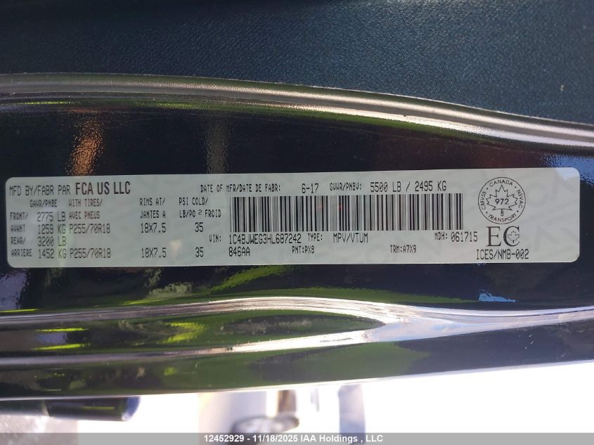 2017 Jeep Tj VIN: 1C4BJWEG3HL687242 Lot: 12452929