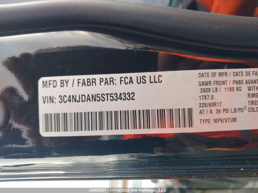 2025 Jeep Compass Sport VIN: 3C4NJDAN5ST534332 Lot: 12452937