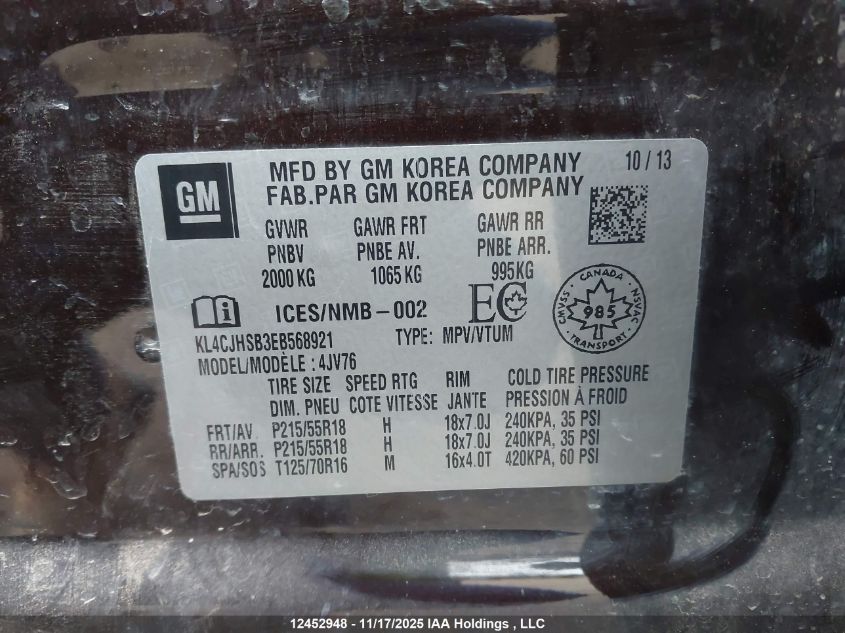 2014 Buick Encore Premium VIN: KL4CJHSB3EB568921 Lot: 12452948