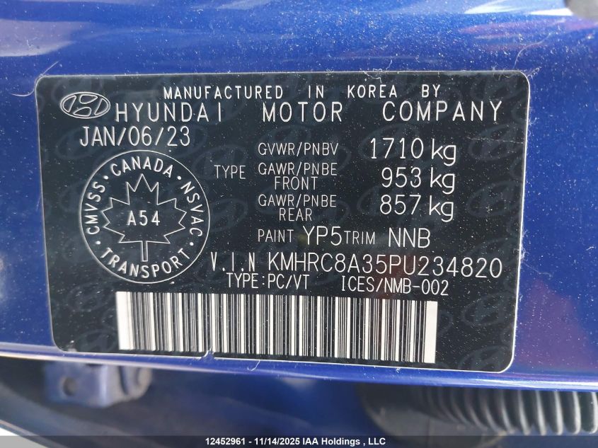 2023 Hyundai Venue Sel/Limited VIN: KMHRC8A35PU234820 Lot: 12452961