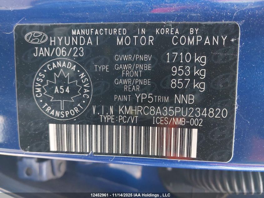 2023 Hyundai Venue Sel/Limited VIN: KMHRC8A35PU234820 Lot: 12452961