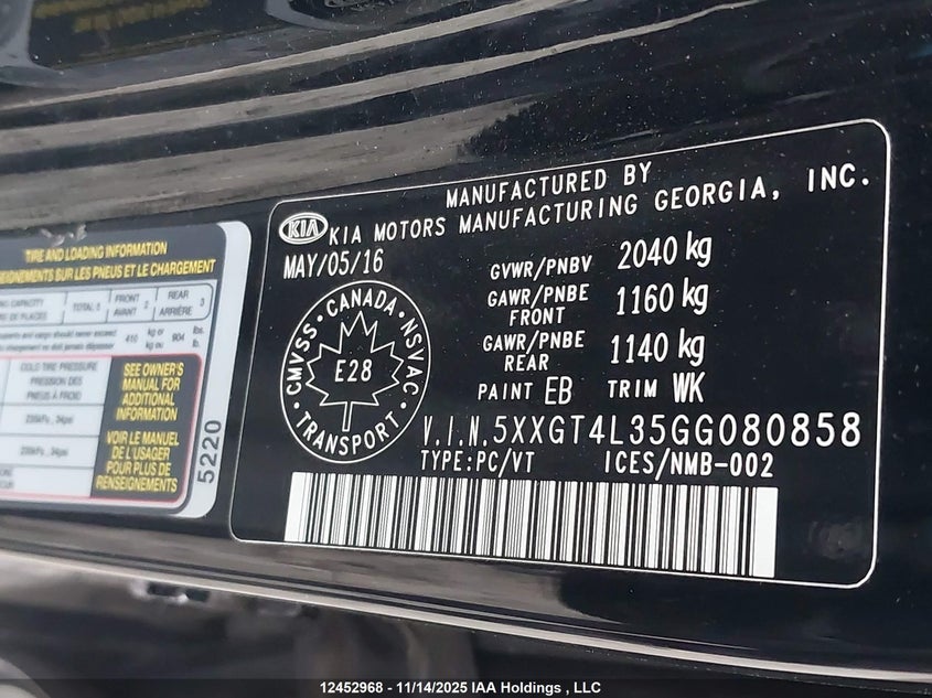 5XXGT4L35GG080858 2016 KIA OPTIMA photo no. 9