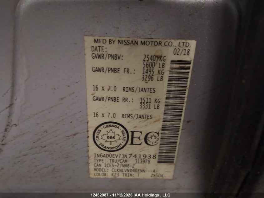 1N6AD0EV7JN741938 2018 NISSAN NAVARA (FRONTIER) photo no. 9