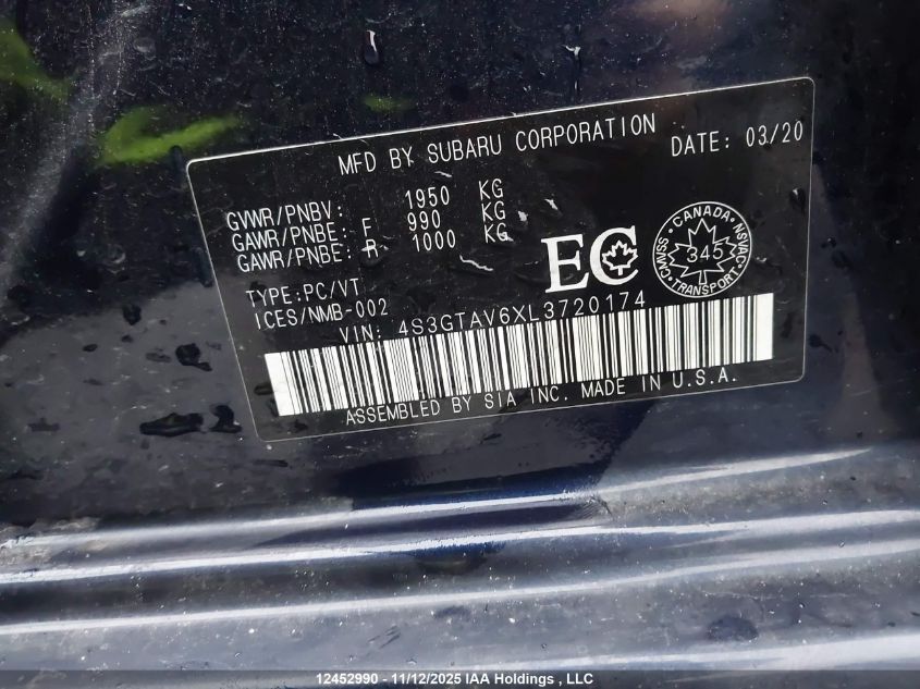 2020 Subaru Impreza Touring VIN: 4S3GTAV6XL3720174 Lot: 12452990