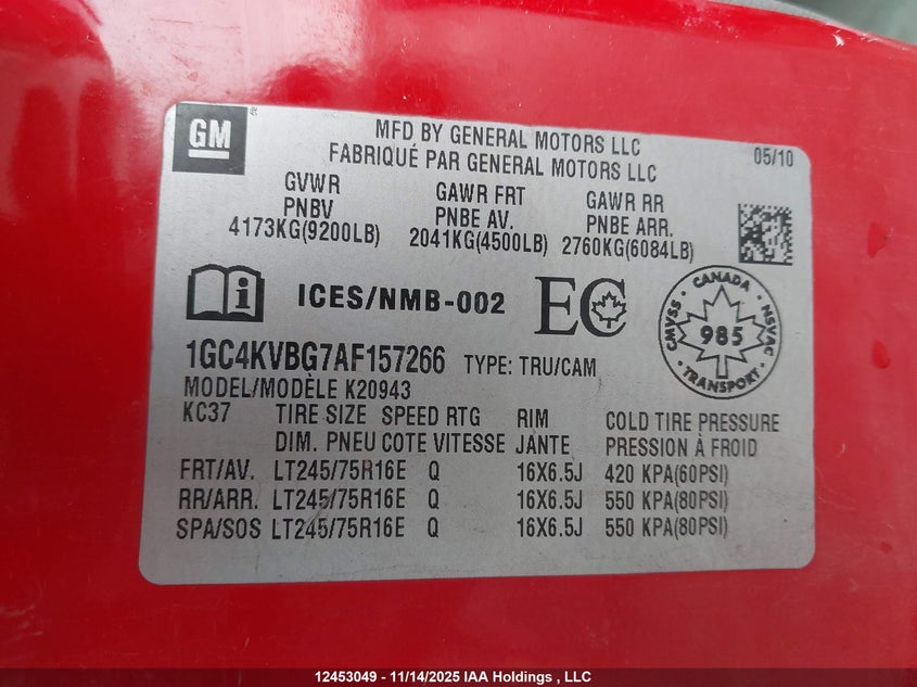 1GC4KVBG7AF157266 2010 CHEVROLET SILVERADO photo no. 9