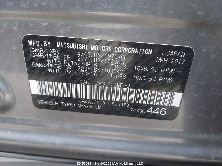 2017 Mitsubishi Rvr Se VIN: JA4AJ3AUXHZ608968 Lot: 12453064