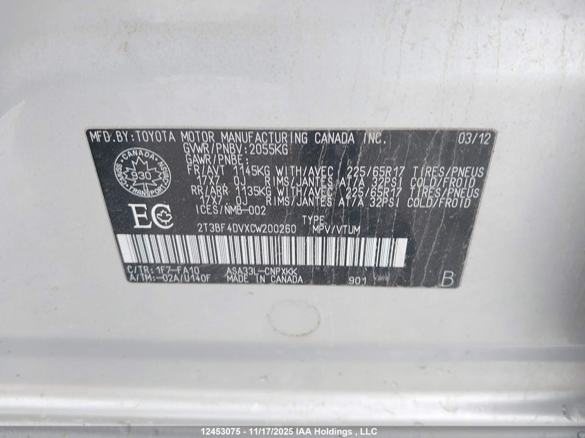 2T3BF4DVXCW200260 2012 TOYOTA RAV 4 photo no. 9