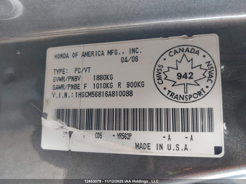 1HGCM56816A810088 2006 HONDA ACCORD photo no. 9